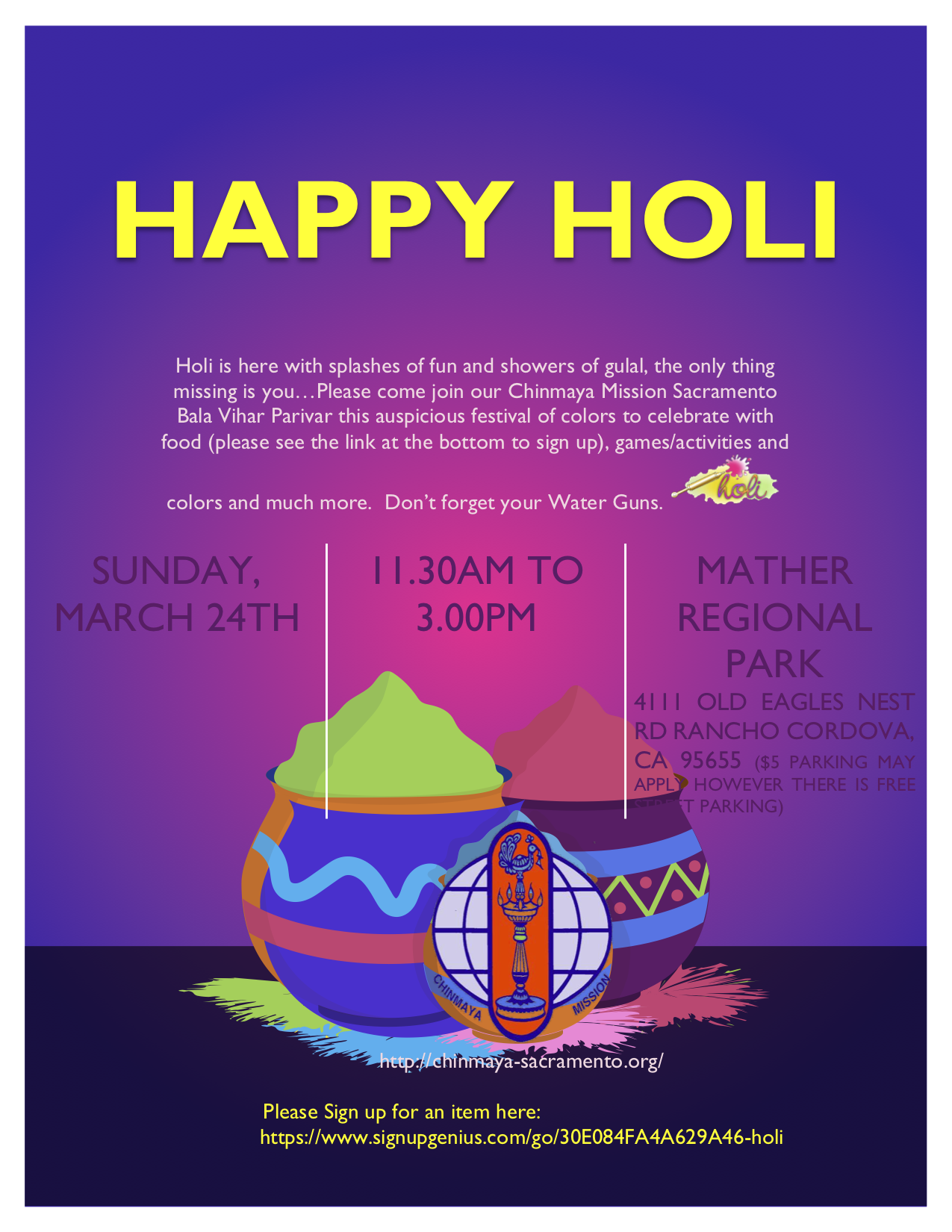 Celebrate Holi with Chinmaya Mission Sacramento Family Chinmaya Mission