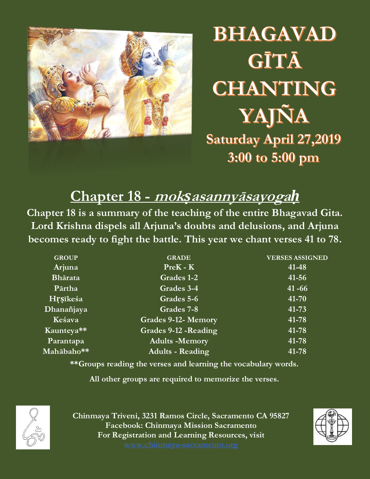Register for Bhagavad Gita Chanting Yajna – 2019 | Welcome to Chinmaya ...